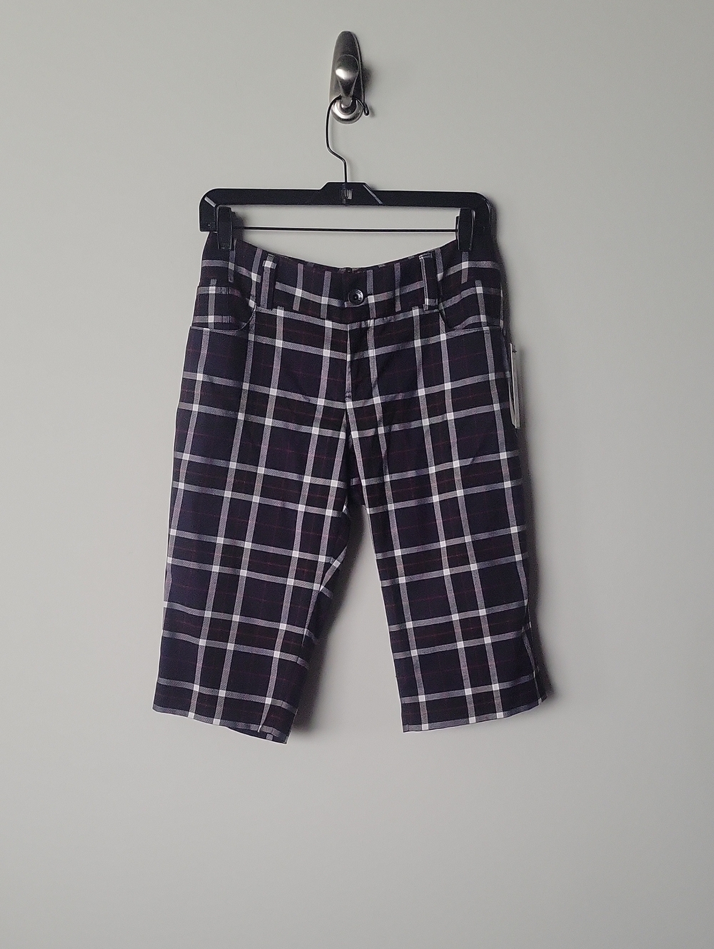 NWT Alice Olivia Navy Plaid Knee Bermuda Shorts Preppy Mod Alt Punk Grunge M 8